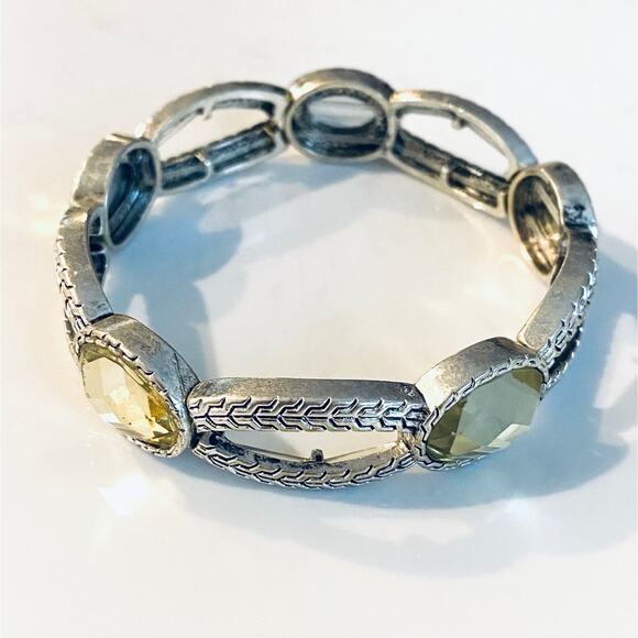 Silver Stretch Bracelet with Yellow Stones - Picture 2 of 2